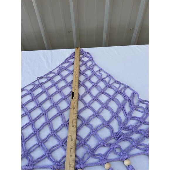 Boho bohemian triangle Purple crochet wall hanging 17 beads 32"x54" 3 rings - Picture 5 of 9